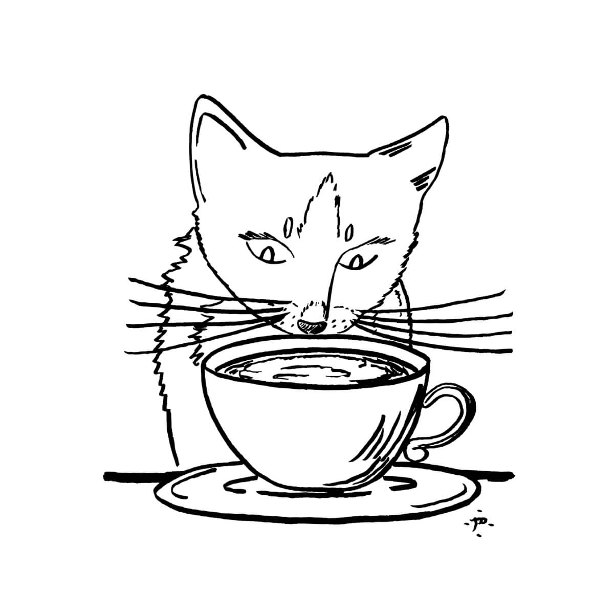 Кот пьет кофе